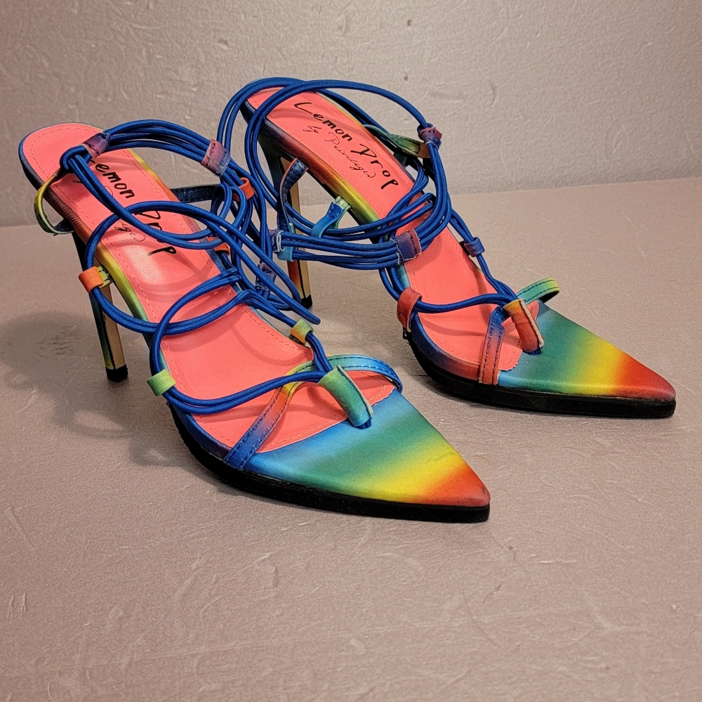LEMON DROP by PRIVILEGED  Womens 8 Rainbow Ankle Wrap High heels